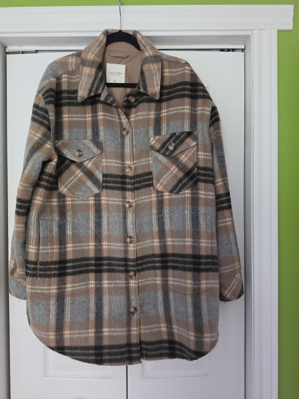 Carter's Plaid Button-Up Shacket in Tan & Gray